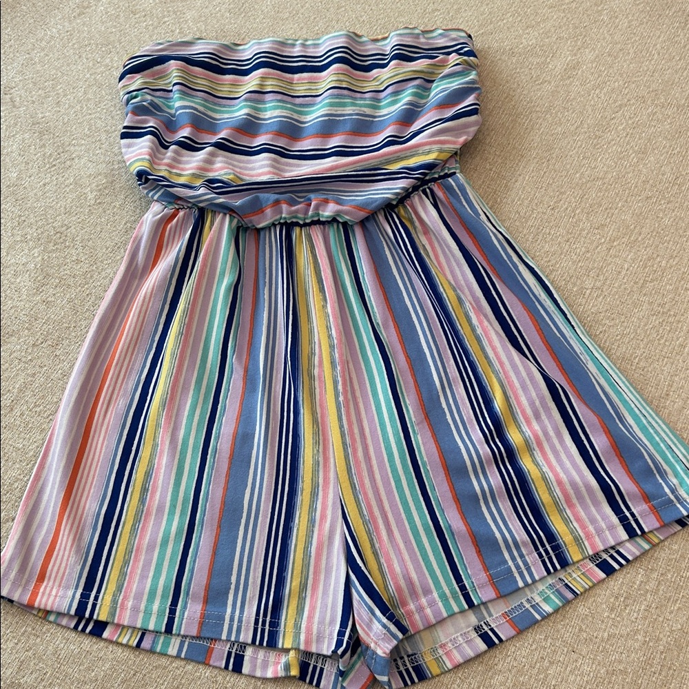FULL CIRCLE TRENDS Sleeveless Romper Shorts Horizontal & Vertical Stripes Size M